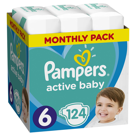 Photo de Pampers® Couches Active Baby Dry Taille 6 (13-18kg) 124 Pièces