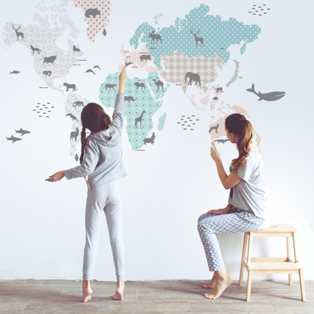 Dekornik® Sticker mural Carte du monde Pastel 