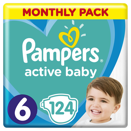 Pampers® Couches Active Baby Dry Taille 6 (13-18kg) 124 Pièces