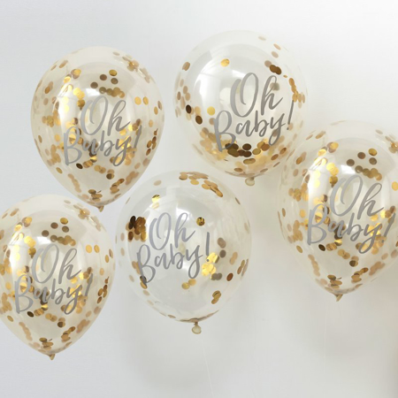 Photo de Ginger Ray® Ballons Confettis Imprimés Oh Baby ! Gold