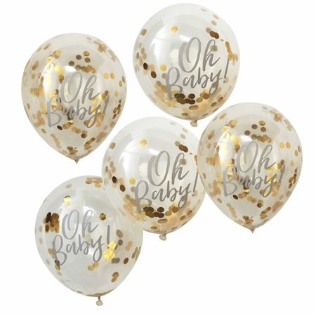Ginger Ray® Ballons Confettis Imprimés Oh Baby ! Gold