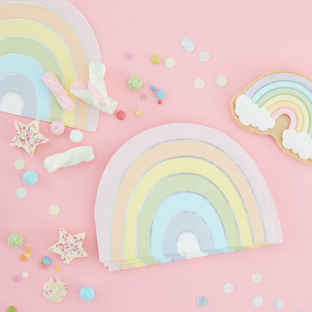 Photo de Ginger Ray® Serviette en papier Rainbow Pastel Party 16 pièces