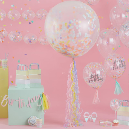 Photo de Ginger Ray® Guirlande ballon avec confettis Happy Birthday Mat Pastel Party