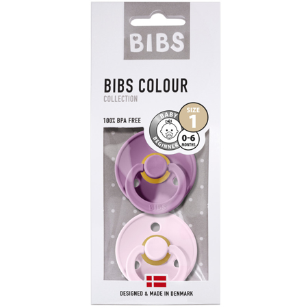 Bibs®(T1)Tétine en caoutchouc naturel, Lavender & Baby Pink (0-6m)