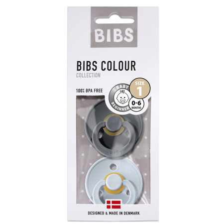 Bibs® (T1)Tétine en caoutchouc naturel, Iron & Baby Blue (0-6m)