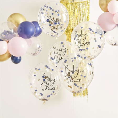 Photo de Ginger Ray® Ballons avec confettis Baby Shower Pink/Navy 5 pièces
