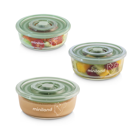 Miniland® Lot de 3 pots en verre ronds 300ml Chip