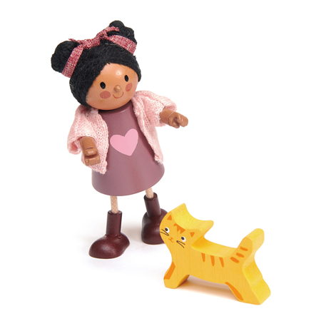Photo de Tender Leaf Toys® Poupée Ayana et son chat en bois