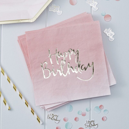 Ginger Ray® Serviettes en papier Pink Ombre Happy Birthday 20 pièces