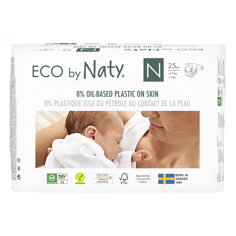 Eco by Naty® Couches Nouveau-né Taille 0 (1-4,5 kg) 25 piéces.