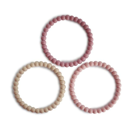 Photo de Mushie® Lot de 3 bracelets de dentition en silicone Pearl Linen/Peony/Pale Pink