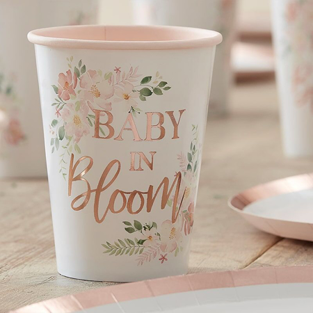 Photo de Ginger Ray® Gobelets en carton dorés pour baby shower Baby in Bloom