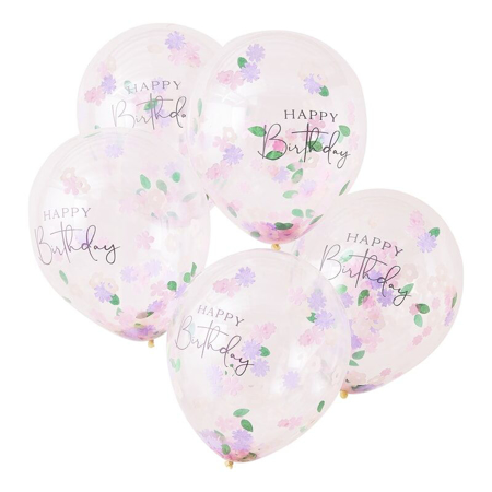 Photo de Ginger Ray® Ballons avec confettis Floral Happy Birthday 5 pièces