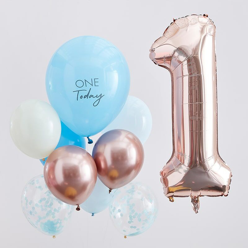 Photo de Ginger Ray® Ballons de 1er anniversaire Mix It Up Blue and Rose Gold