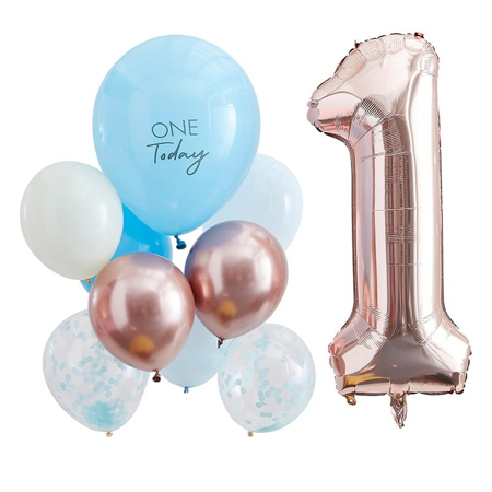 Ginger Ray® Ballons de 1er anniversaire Mix It Up Blue and Rose Gold