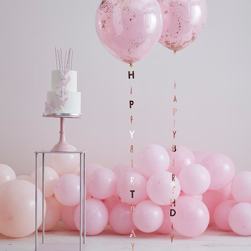 Photo de Ginger Ray®  Rubans pour ballons "Happy Birthday" Mix It Up Rose Gold