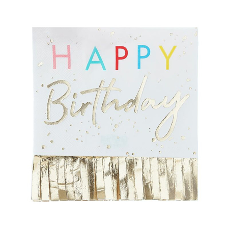 Ginger Ray® Serviettes en papier Happy Birthday Mix It Up Fringed Gold  (16 pièces)