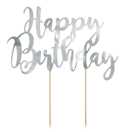 Photo de Party Deco® Décoration de gâteau, Happy Birthday, Silver