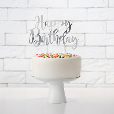 Party Deco® Décoration de gâteau, Happy Birthday, Silver