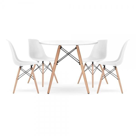 Photo de Table et Chaises d'inspiration scandinave EM Furniture, ensemble de 4, blanc