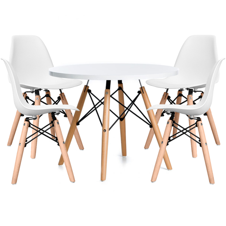 Table et Chaises d'inspiration scandinave EM Furniture, ensemble de 4, blanc