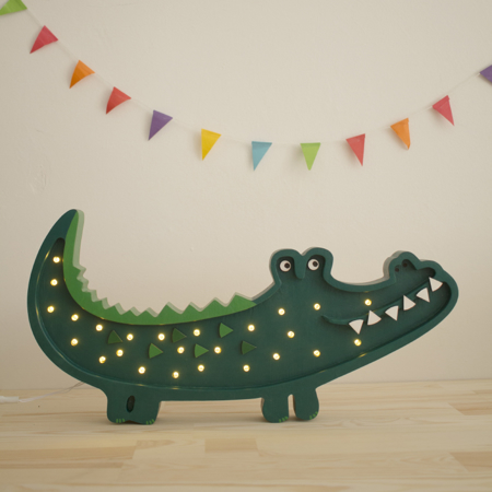 Little Lights® Lampe en bois faite main Crocodile Papkin Green