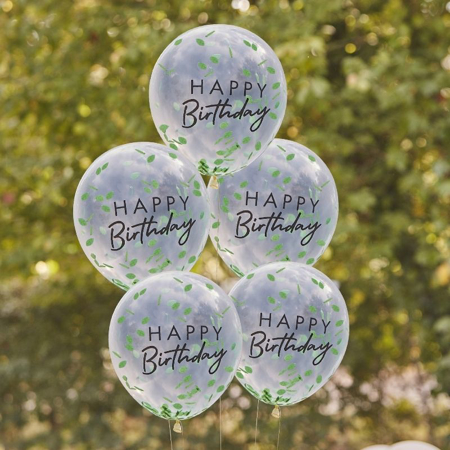 Photo de Ginger Ray® Ballons Happy Birthday avec confettis de feuilles