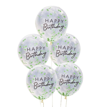 Ginger Ray® Ballons Happy Birthday avec confettis de feuilles