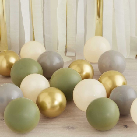 Photo de Ginger Ray® Pack de ballons Gold Chrome, Olive Green, Grey & Nude 
