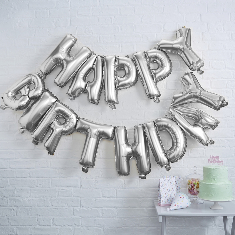 Photo de Ginger Ray® Guirlande ballon avec confettis Happy Birthday Silver