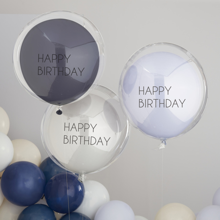 Photo de Ginger Ray® Paquet de ballons "Happy Birthday" en double couche Blue & Grey 
