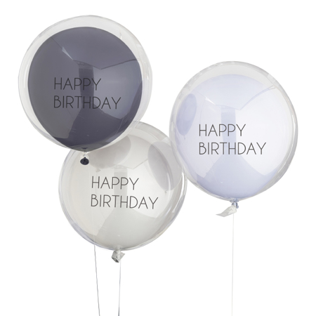 Ginger Ray® Paquet de ballons "Happy Birthday" en double couche Blue & Grey 