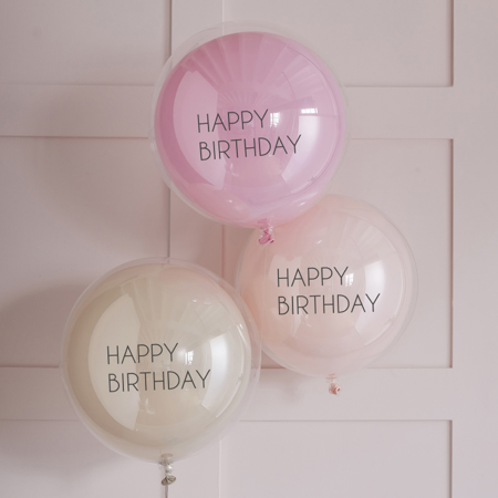 Photo de Ginger Ray® Lot de ballons roses à double couche inscrit "Happy Birthday"