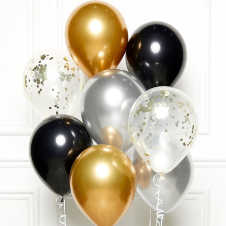 Amscan® 8 ballons en latex 27,5 cm Black Gold Silver