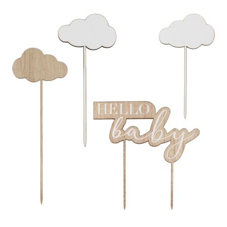 Ginger Ray® Décorations nuage en bois pour gâteaux Hello Baby