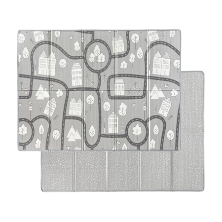 Evibell® Tapis de jeu double face 150x190 Dots/City Grey & Couvertured'étape Milestone Blue