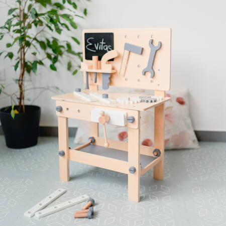 Photo de Evibell® Établi en bois pour enfants avec outils Nature