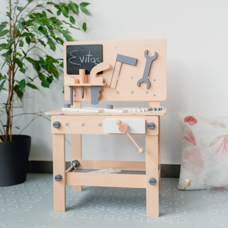 Photo de Evibell® Établi en bois pour enfants avec outils Nature