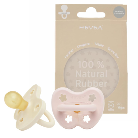 Hevea® Tétine en caoutchouc Powder Pink & Milky White (0-3M) 2pcs