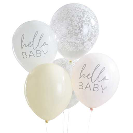 Ginger Ray® Ballons avec confettis Taupe and Cloud Hello baby 5 pièces