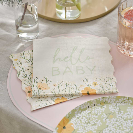 Photo de Ginger Ray® Serviettes en papier Hello Baby Floral 16 pièces