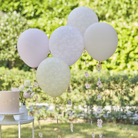 Photo de Ginger Ray® Ballons pastel  à fleurs avec rubans décoratifs 5 pcs