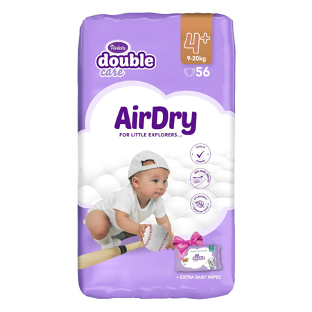 Violeta® Couches Air Dry 4 Maxi plus (9-20kg) Jumbo 56 + Cadeau Lingettes humides pour bébé