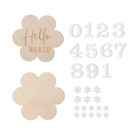  Cartes étapes en bois pour bébé "Hello World Milestone" (12 mois)